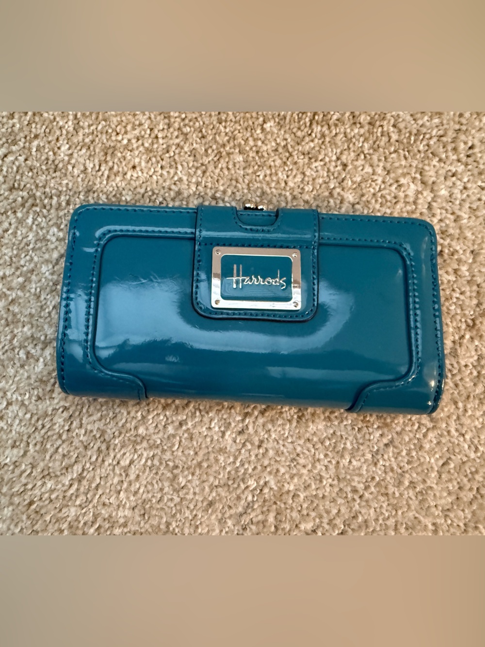 Harrods Glossy Teal Patent Leather Wallet